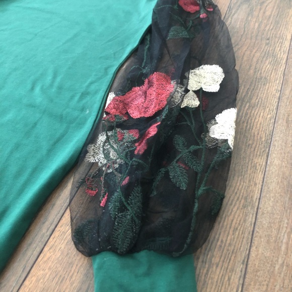 Flower Embroidered Green Pencil Dress M - Picture 5 of 7